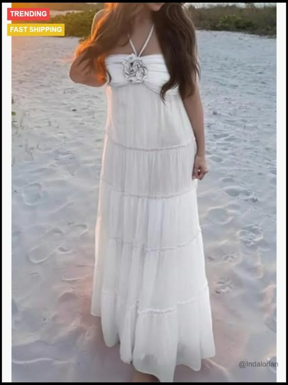 Polyester Spandex Maxi Dress with 3D Flower Embellishments